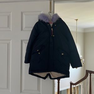 Girl Crew Cuts 6-7 Navy with purple fur trim hood